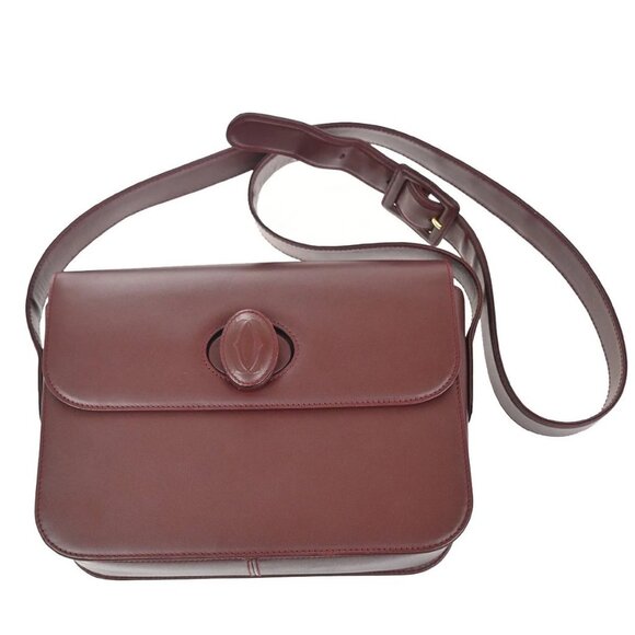 CARTIER Must Line Turn lock Shoulder Bag Leather Burgundy Red Italy 61KB948